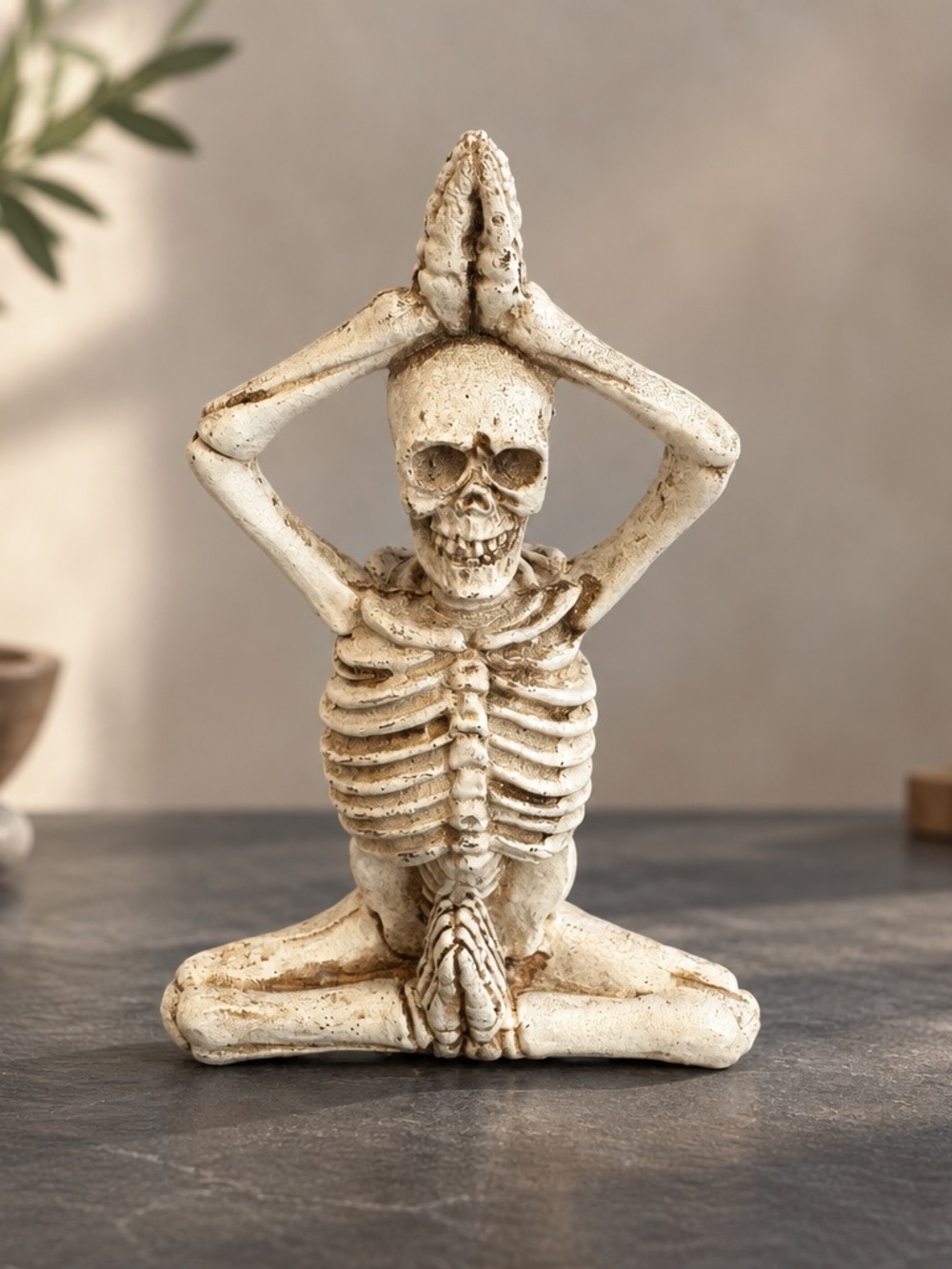 Yoga Skeleton Sculpture in Ivory Finish - Decorative Home Art Figurine